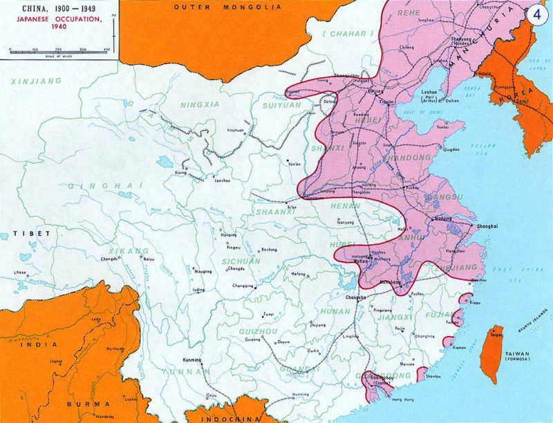 Τα κατεχόμενα εδάφη της Κίνας από την Ιαπωνία το 1940 (Μωβ)